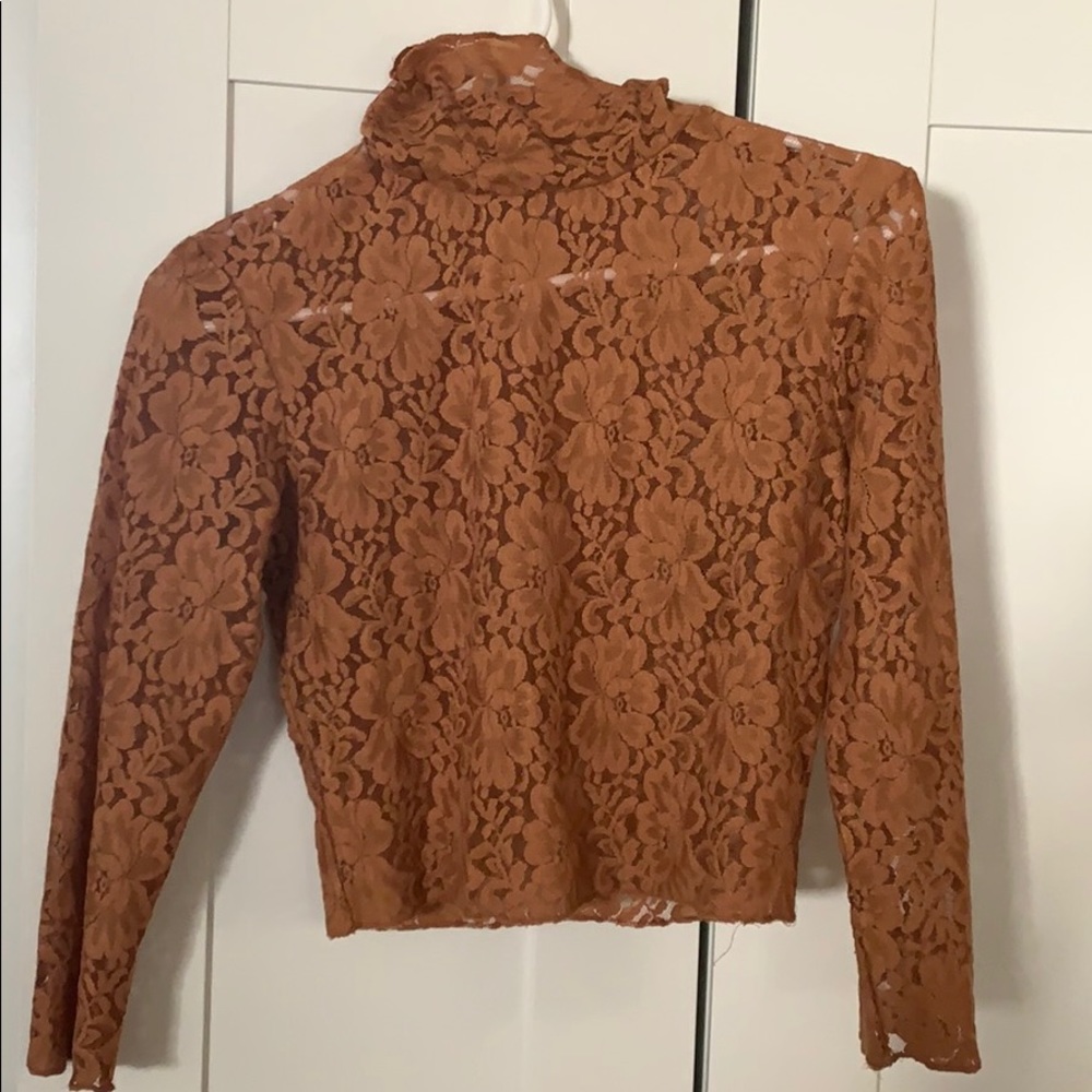 HAH lace turtle neck crop xs brown sugar
